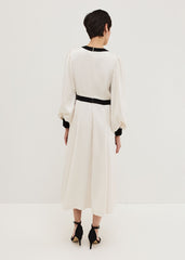 Elizabeth Embellished Puff Sleeve Midi Dress - Black/Ivory