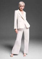 Bridgette Cream Textured Wide Leg Trousers - Ivory