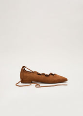 Tan Tie Flat Shoes - Tan