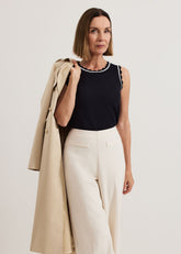 Liz scallop knit Shell Top - Navy/Ivory