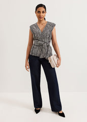 Petite Print Top - Black/Ivory