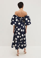 Marilyn Puff Sleeve Polka Dot Maxi Dress - Navy
