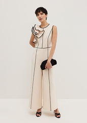 Lucille Ruffle Wide Leg Jumpsuit - Black/Ivory