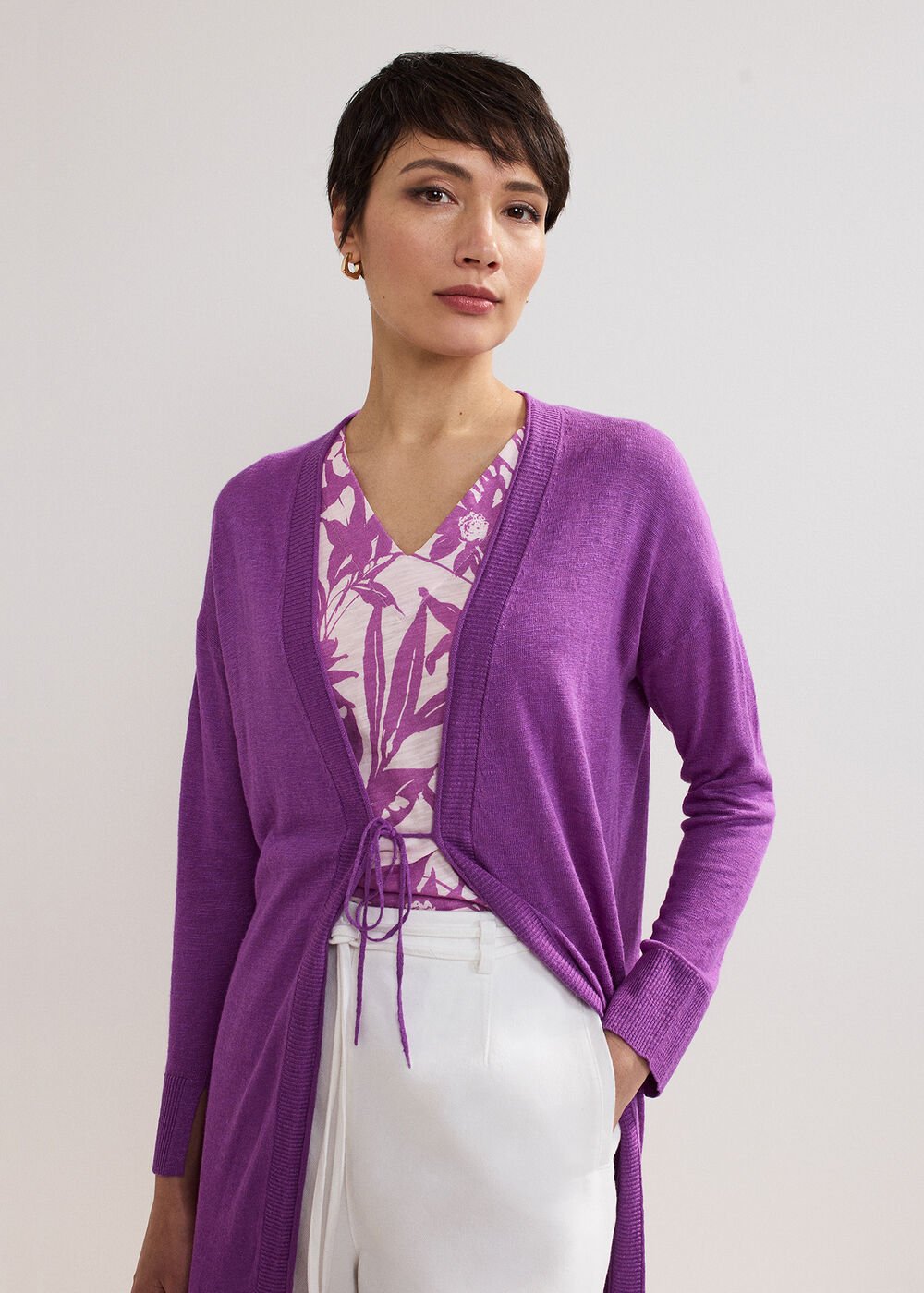 Tasha Linen Cardigan - Purple