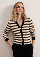 Indy Stripe Cardigan - Black/Ivory
