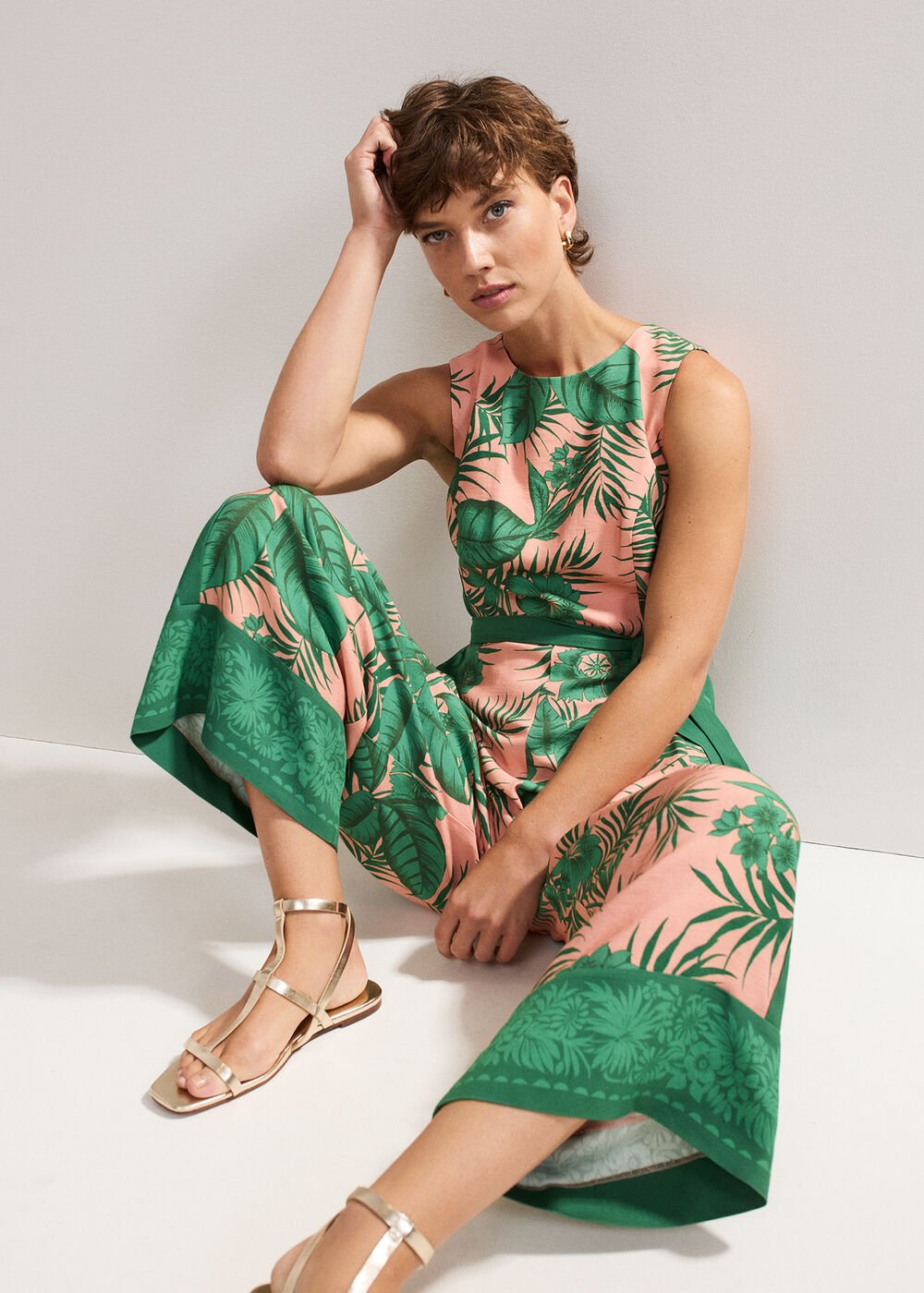 Cyra Palm Jumpsuit - Coral