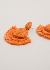 Raffia Fan Earrings - Orange
