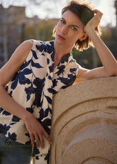 Junie Floral Blouse - Navy/Ivory