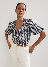 Alba Textured Top - Navy/Ivory