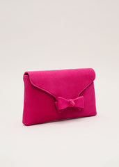 Suede Bow Front Clutch - Pink