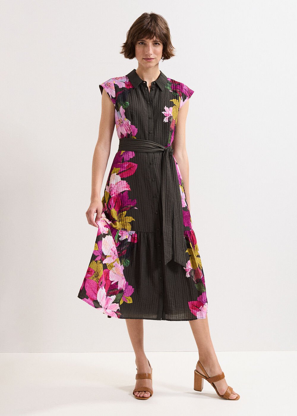 Robyn Floral Midi Dress - Khaki