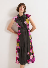 Robyn Floral Midi Dress - Khaki