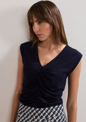 Taia V Neck Top - Navy