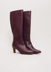 Leather Knee Boots - Burgundy