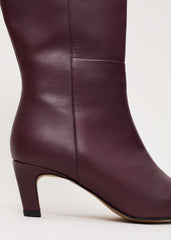 Leather Knee Boots - Burgundy