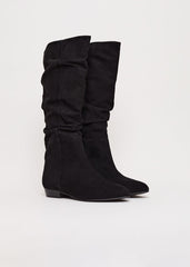 Suede Flat Boot - Black