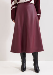 Antoinette PU Midi Skirt - Dark Red