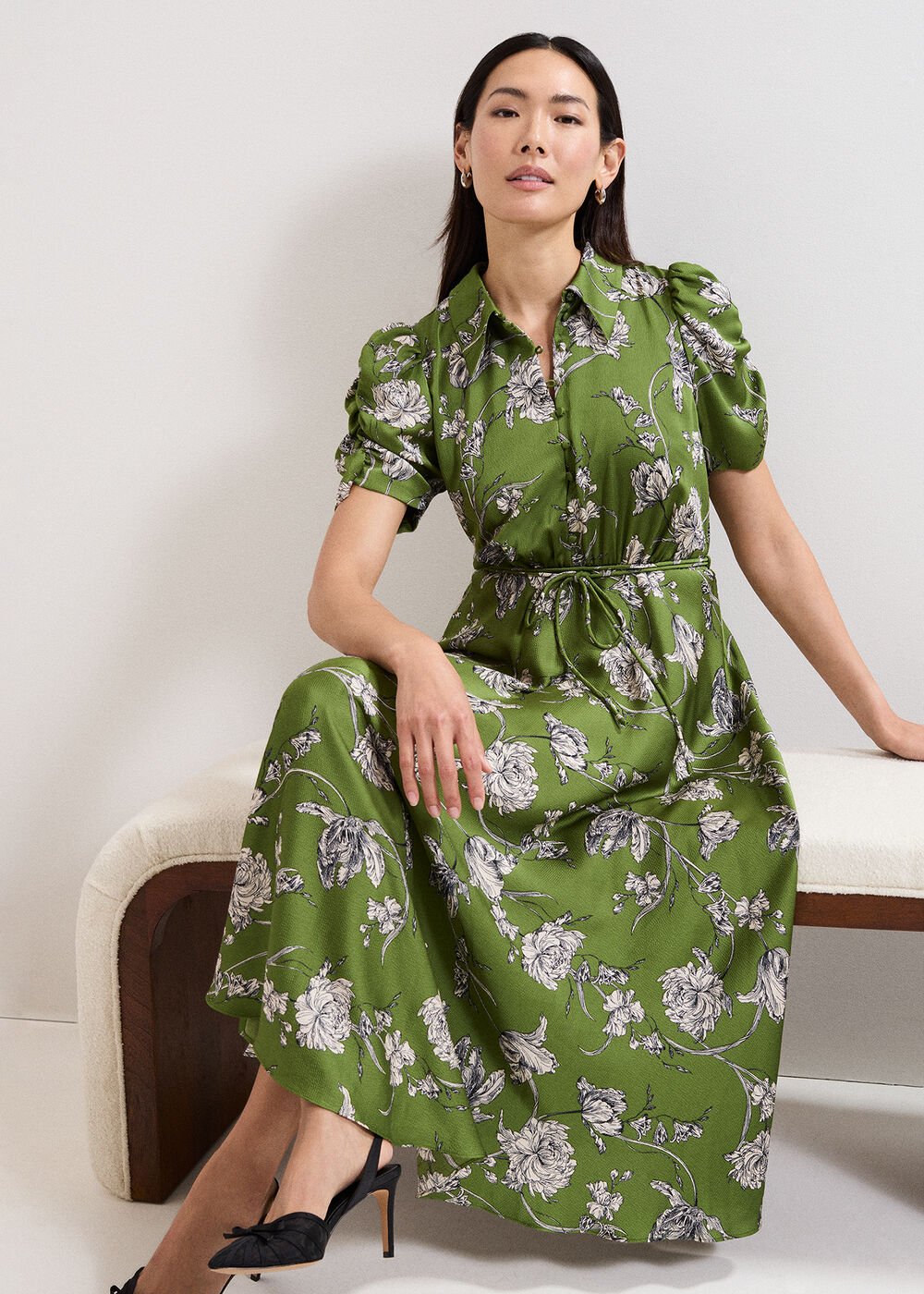 Bella Floral Midi Dress - Green