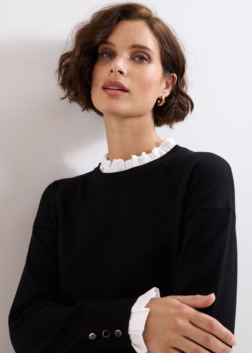Jenna Collar Top - Black/Ivory