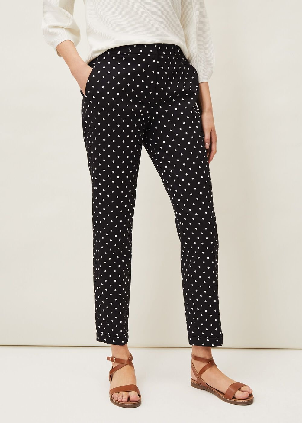 Bea Spot Tapered Trouser - Black/White