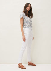 Bobbie Skinny Button Hem Jean - White