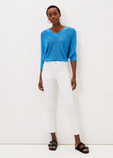 Hailee Topstitch Skinny Jeans - White