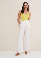 Aaliyah White Linen Wide Leg Trousers - White