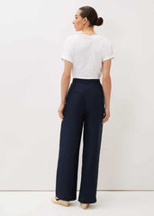 Aaliyah Navy Linen Wide Leg Trousers - Navy