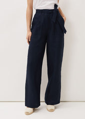 Aaliyah Navy Linen Wide Leg Trousers - Navy