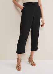 Klarra Black Linen Tapered Trousers - Black