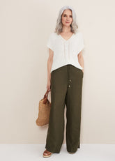 Lolita Drawstring Linen Trouser - Khaki