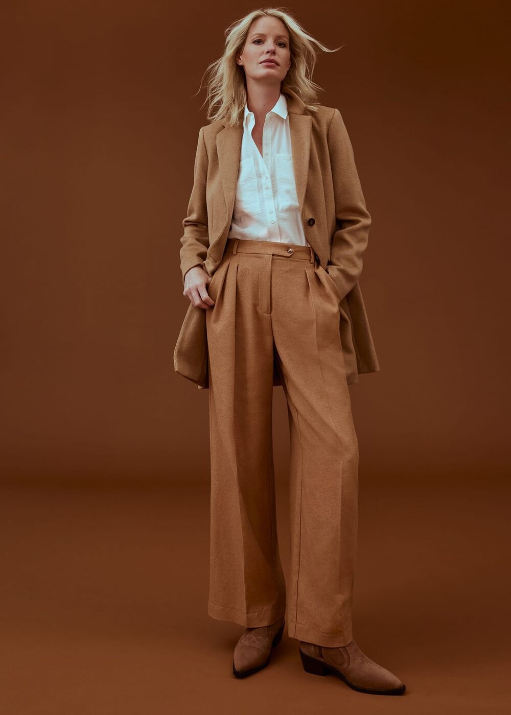 Dola Wide Leg Boucle Trouser - Camel