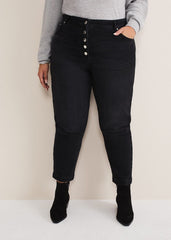 Karlie Button Through Corduroy Jeans - Black