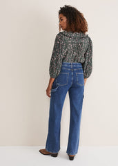 Scout Cargo Wide Leg Jeans - Mid Blue