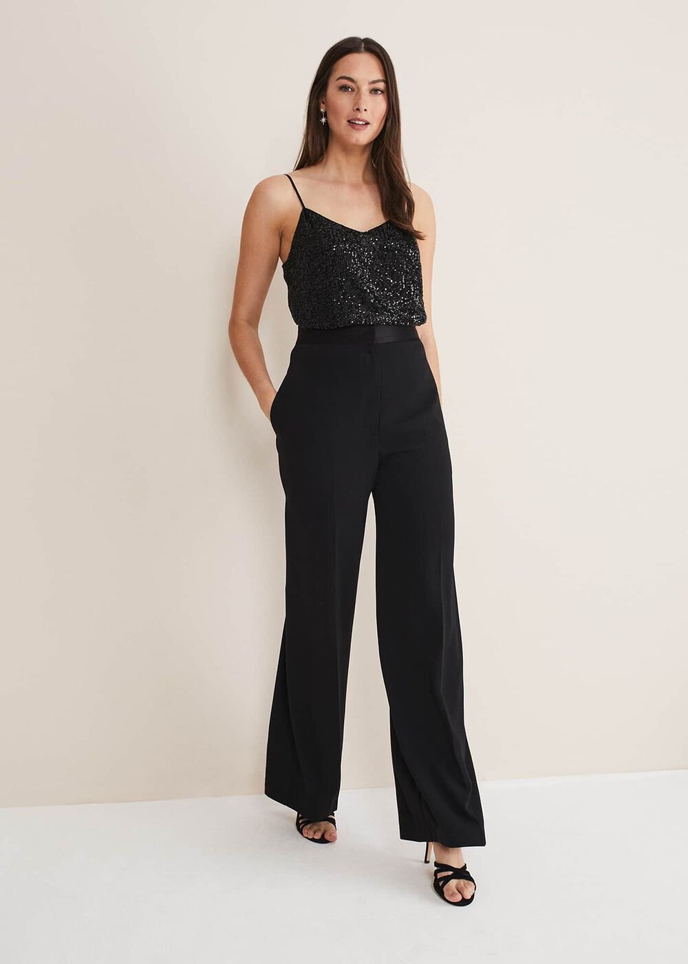 Elandra Wide Leg Tux Trousers - Black