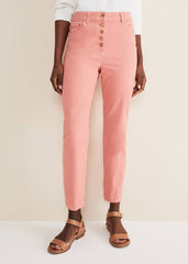Karlie Button Through Straight Leg Jeans - Apricot
