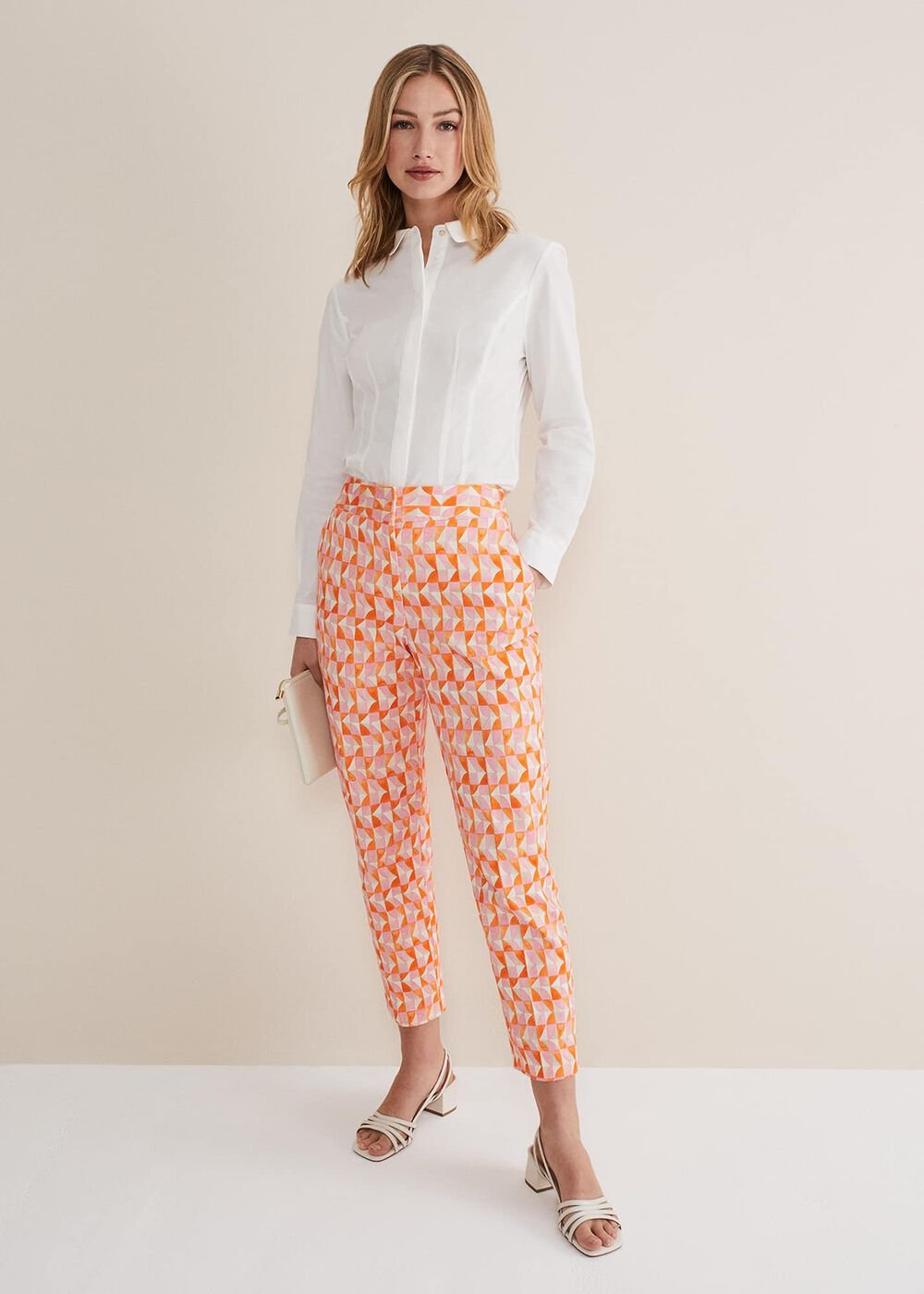 Elysia Geo Cigarette Trousers - Pink/Orange