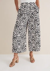 Malaya Printed Wide Leg Culottes - Black/Ivory