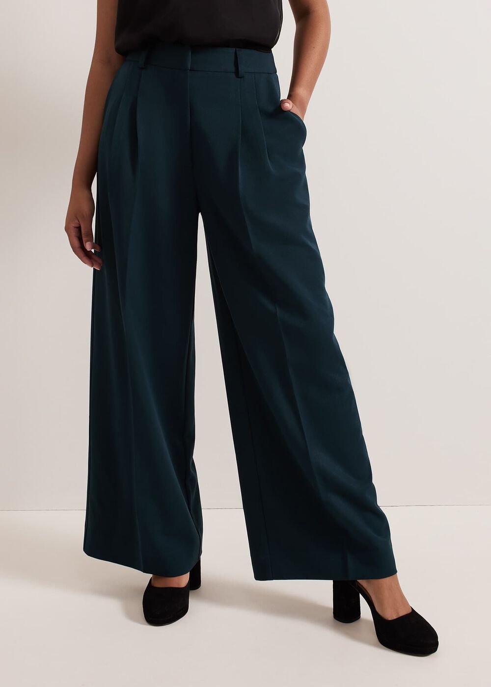 Petite Arabella Pleat Wide Leg Trousers - Green