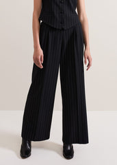 Pia Pinstripe Wide Leg Trousers - Navy