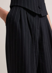 Pia Pinstripe Wide Leg Trousers - Navy
