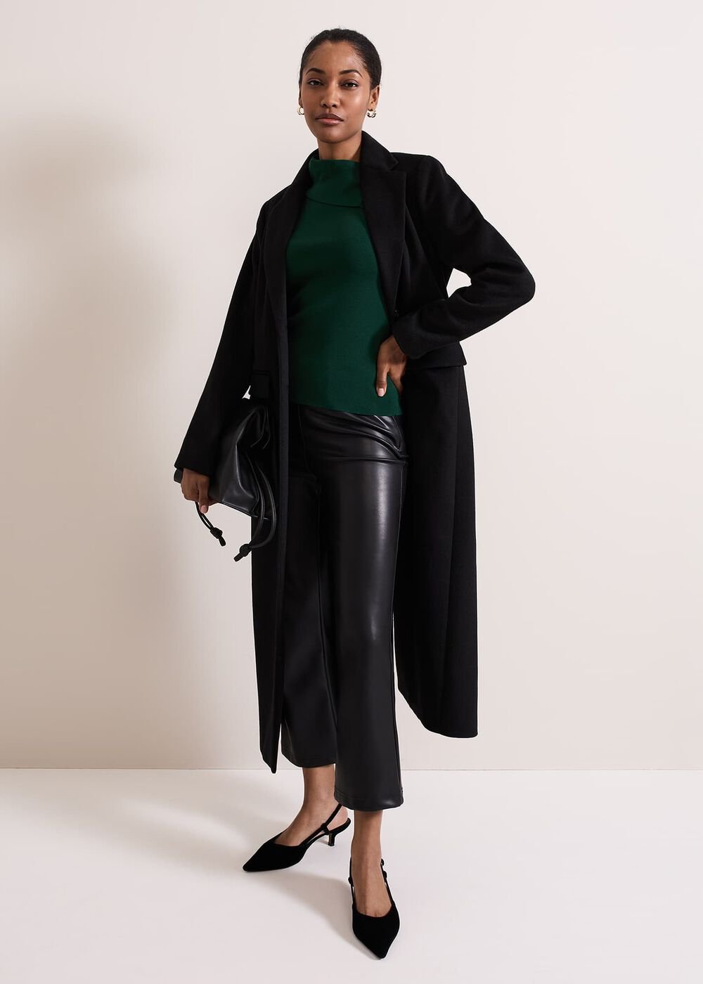 Mya Black Pu Crop Trousers - Black