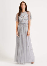 Celestra Embellished Maxi Dress - Sky Blue