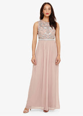 Zahara Embellished Maxi Dress - Nude/White