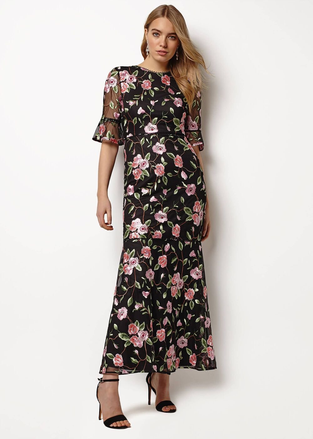 Antonette Embroidered Maxi Dress - Black/Multi