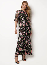 Antonette Embroidered Maxi Dress - Black/Multi