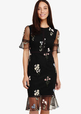 Ditsy Embroidered Dress - Black