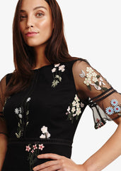 Ditsy Embroidered Dress - Black