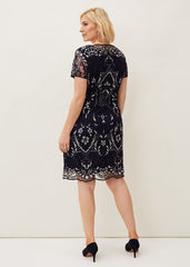 Lizzy Embroidered Dress - Navy/Ivory