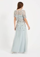Christina Sequin Maxi Dress - Duck Egg/Silver